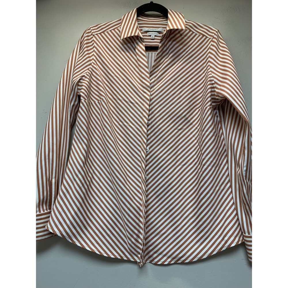 Foxcroft NYC Button Down Shirt Womens 8 Ginger White Excellent Non-Iron Striped